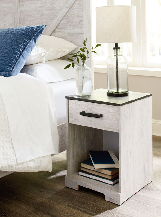 Shawburn - One Drawer Night Stand - Open Cubby - White / Black / Gray