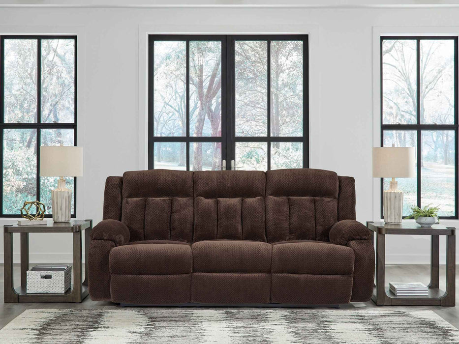 Free Wake - Reclining Power Sofa With Drop Down Table - Chocolate
