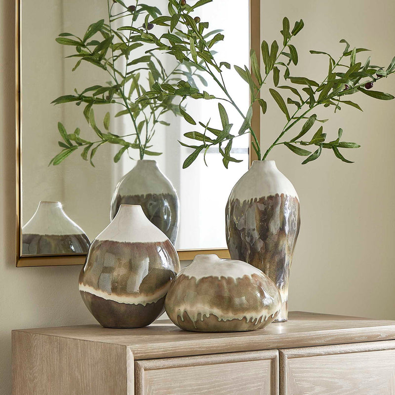 Earthflow - Glazed Outdoor Vases (Set of 3) - Brown / Green / White