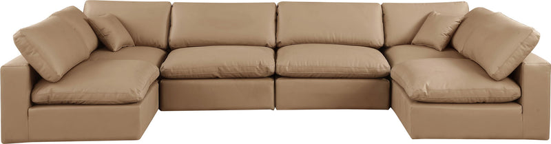 Comfy - 6 Piece Faux Leather Modular Armless Sectional - Tan