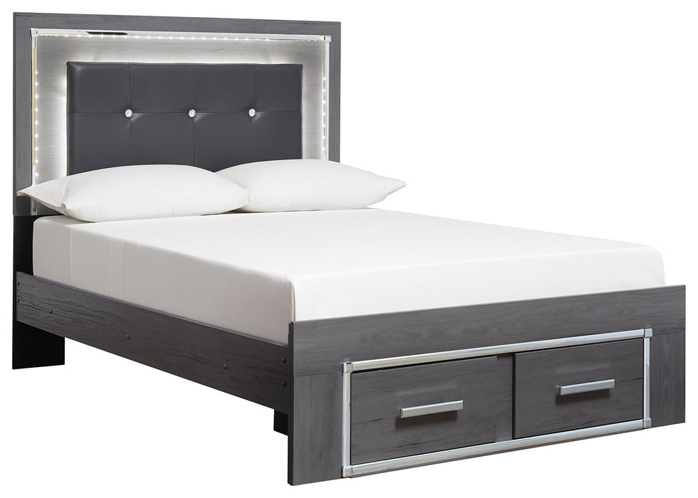 Lodanna Gray Panel Bed With 2 Storage Drawers