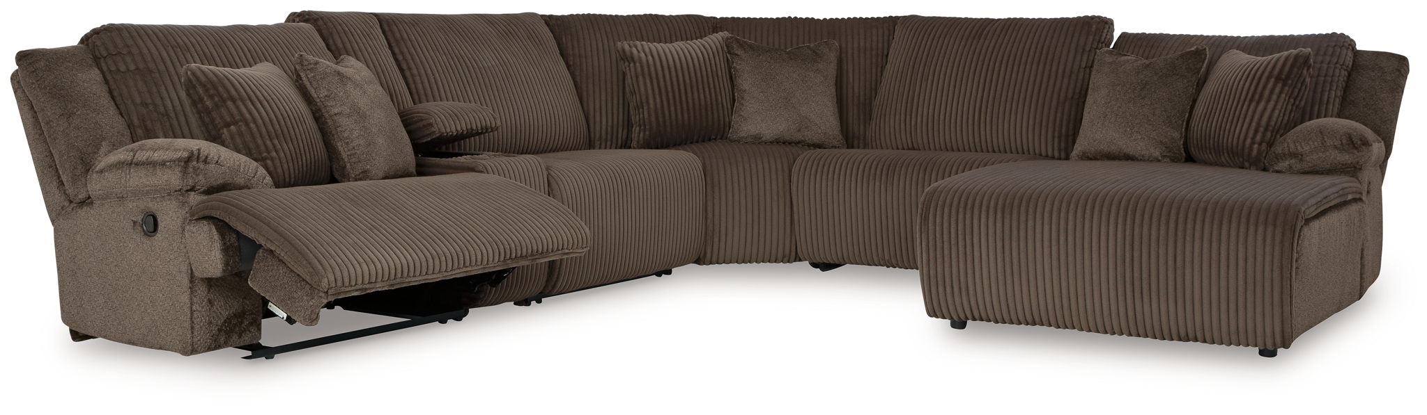 Top Tier - 6-Piece Reclining Sectional With Raf Press Back Chaise - Fabric - Chocolate
