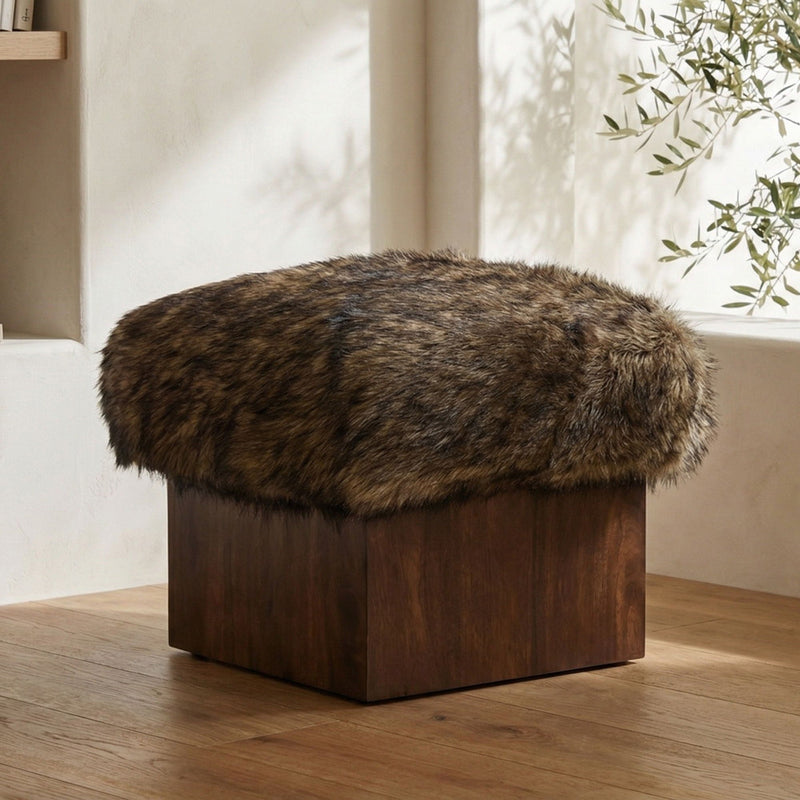 Serge - Ottoman Faux Fur - Brown