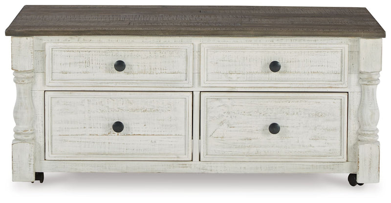 Havalance - Lift Top Cocktail Table with Storage Drawers - White / Gray