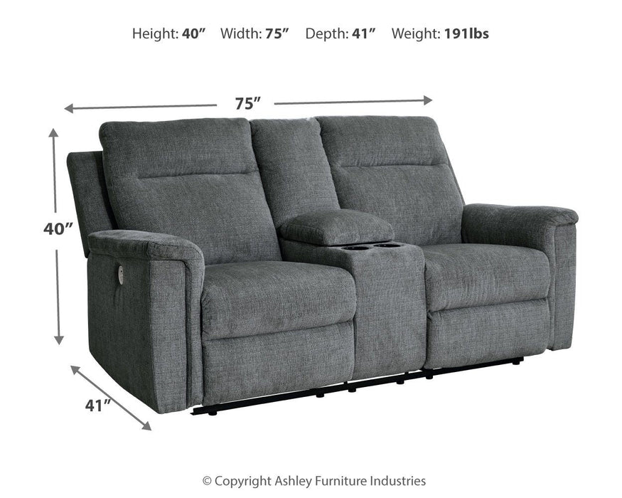 Barnsana - Dbl Power Reclining Loveseat with Console - Fabric - Gravel