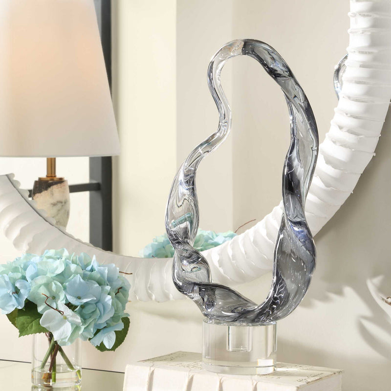 Luminous Twist - Glass Sculpture - Black / White