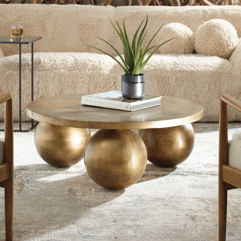 Triplet - Antique Brass Coffee Table - Gold