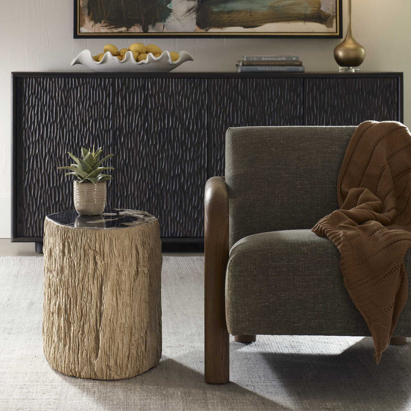 Arco - Petrified Wood Top Accent Table - Black / White