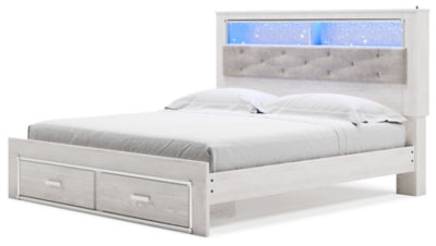 Altyra King Upholstered Bookcase Bed with Storage  (White)