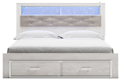 Altyra King Upholstered Bookcase Bed with Storage  (White)