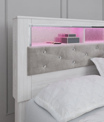 Altyra King Upholstered Panel Bookcase Headboard  (White)