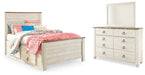 Willowton Full Panel Bed with Storage, Dresser and Mirror