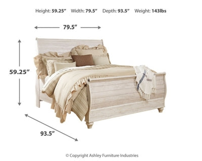 Willowton King Sleigh Bed, Dresser, Mirror and 2 Nightstands