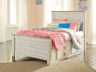 Willowton Full Panel Bed with Storage, Dresser and Mirror