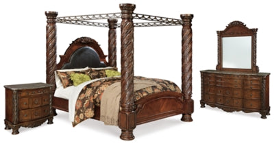 North Shore King Canopy Bed, Dresser, Mirror and Nightstand