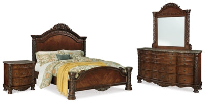 North Shore Queen Panel Bed, Dresser, Mirror and Nightstand