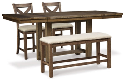 Moriville Counter Height Dining Table and 2 Barstools and Bench