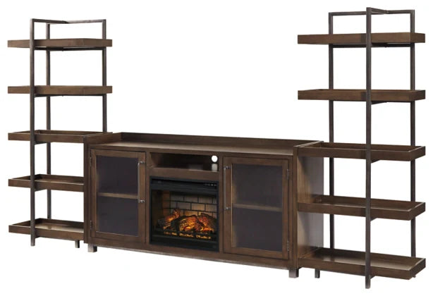 Starmore 3-Piece Wall Unit with Electric Fireplace - Brown/Gunmetal - Furniture Depot (7919468675320)