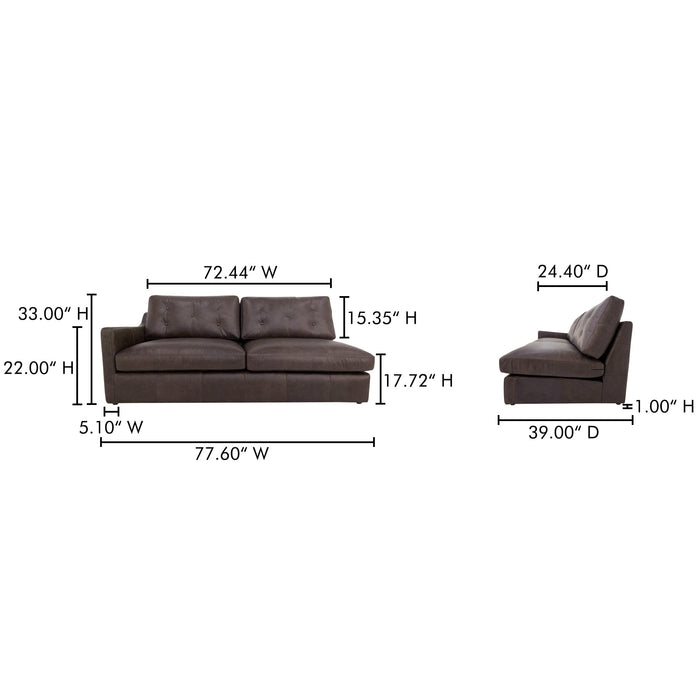 Thurlow Left Arm Facing Sofa Espresso Brown Leather