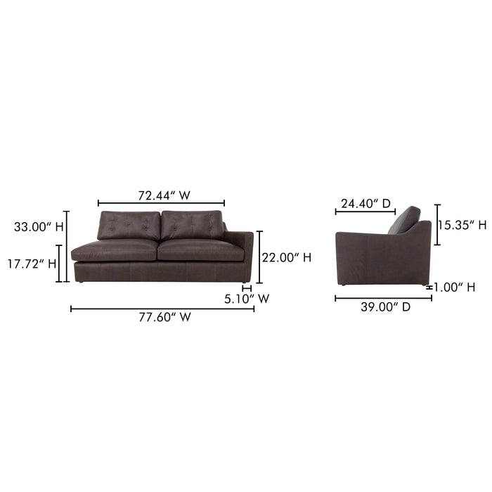 Thurlow Right Arm Facing Sofa Espresso Brown Leather