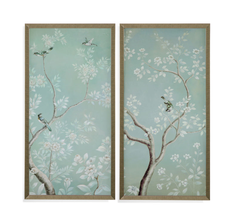 Birds And Flowers Framed Print (Set of 2) - Light Blue