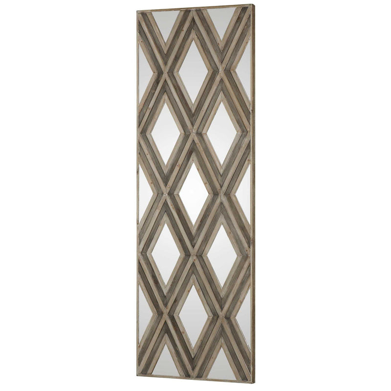 Tahira - Geometric Argyle Pattern Wall Mirror - Light Brown