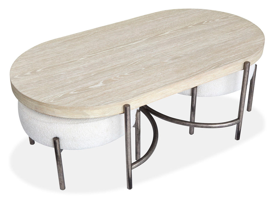 Jennings - Oval Cocktail Table With Two Ottomans - Edgecomb Gray And Weathered Antique Nickel
