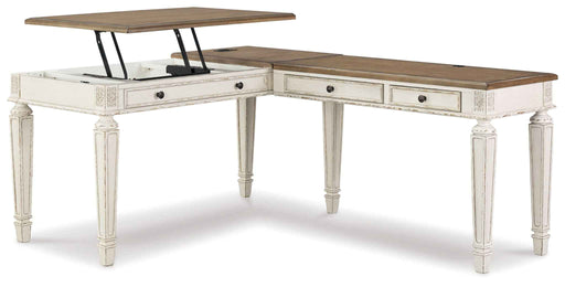 Realyn - L Shaped Desk With Lift Top - White / Brown