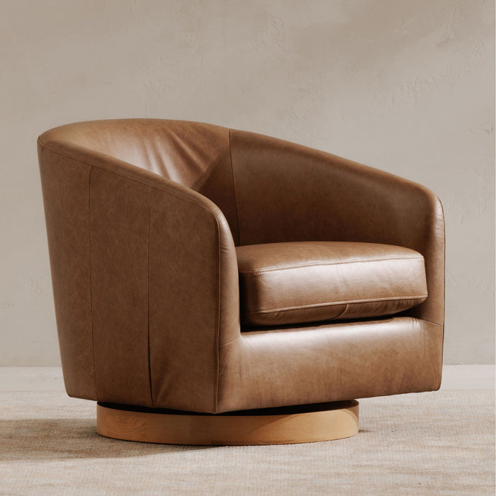 Oscy - Leather Swivel Chair - Brown