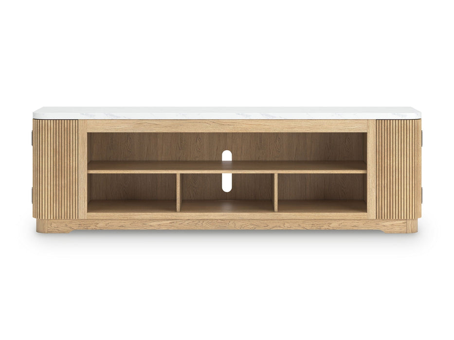 Camdill - XL TV Stand With Fireplace Option - Light Brown