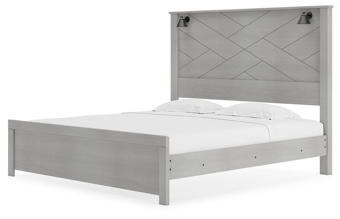 Cottonburg Light Gray / White Panel Bed With Sconce Lights - King