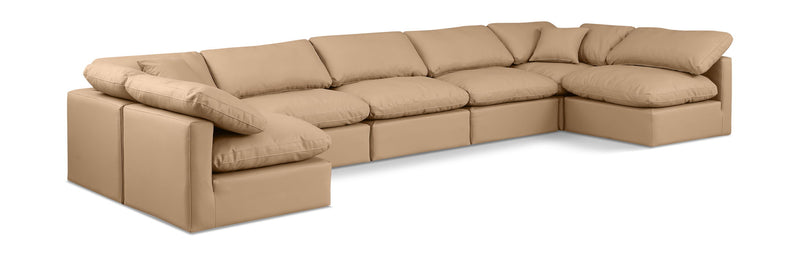 Indulge - Faux Leather 7 Piece Modular U-Shaped Sectional - Tan