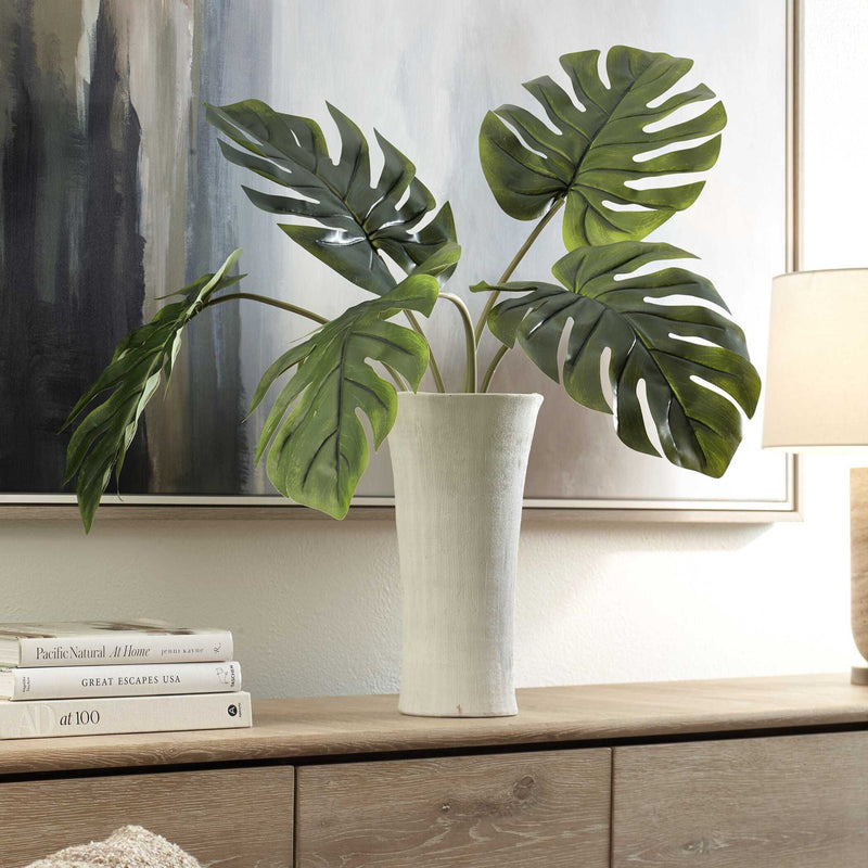 Muse - Monstera Vase Centerpiece - Green / White