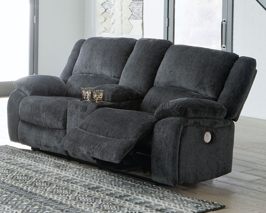 Draycoll - Dbl Reclining Power Loveseat W/Console - Fabric - Slate