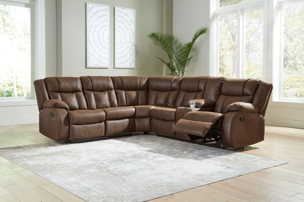 Trail Boys - 2-Piece Reclining Sectional With Raf Reclining Loveseat With Console - Faux Leather - Walnut