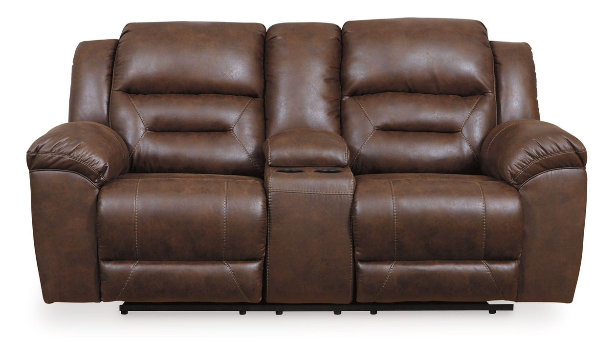 Stoneland - Dbl Reclining Loveseat with Console - Faux Leather - Chocolate