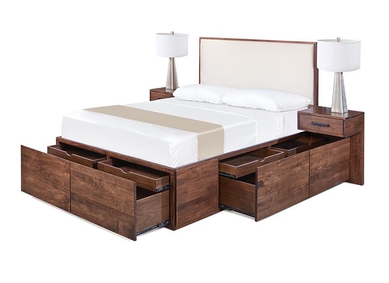 AlaCarte Lisbon Condo Platform Bed Collection with Upholstered Headboard and storage
