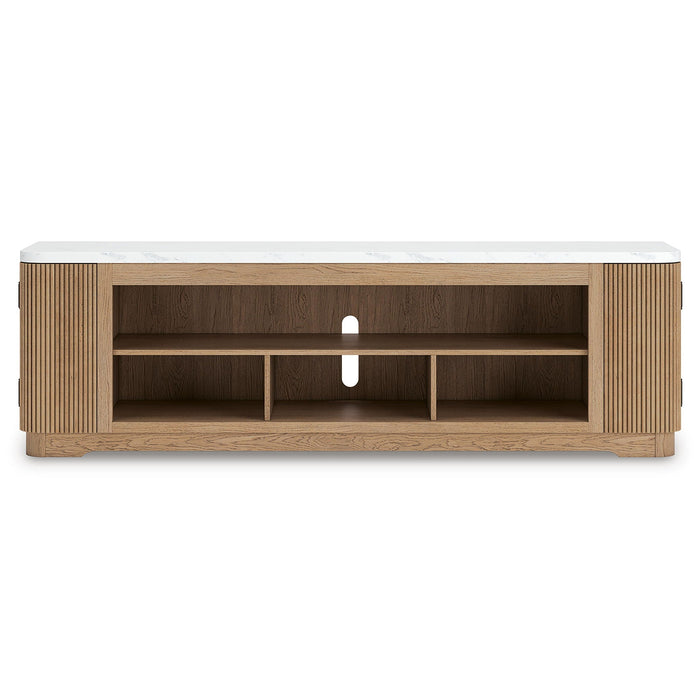 Camdill - XL TV Stand With Fireplace Option - Light Brown