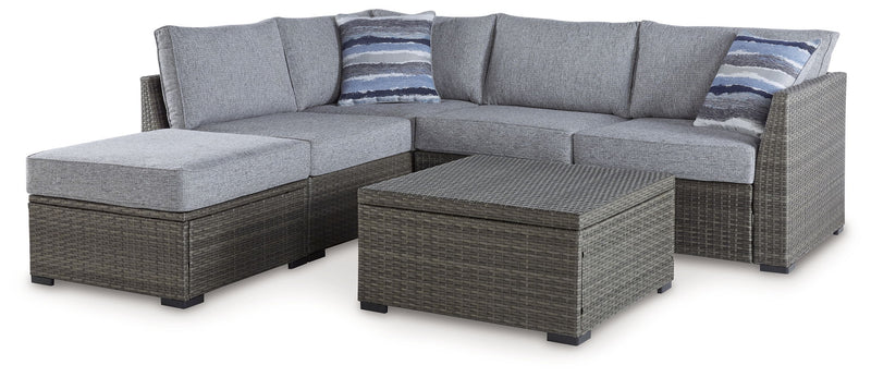 Petal Road - Loveseat Sectional, Ottoman, Table Set (Set of 4) - Gray