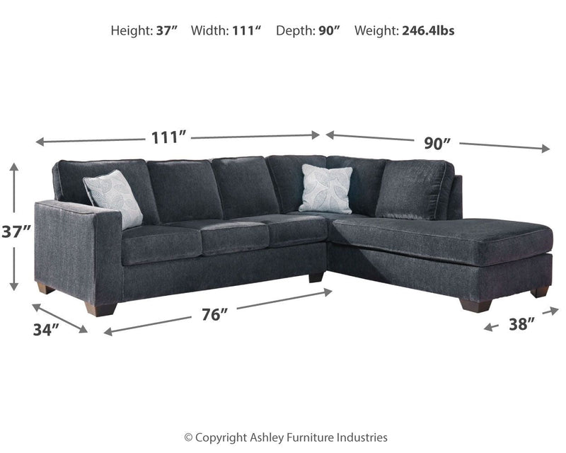 Altari - Right Arm Facing Chaise 2 Pc Sectional - Slate