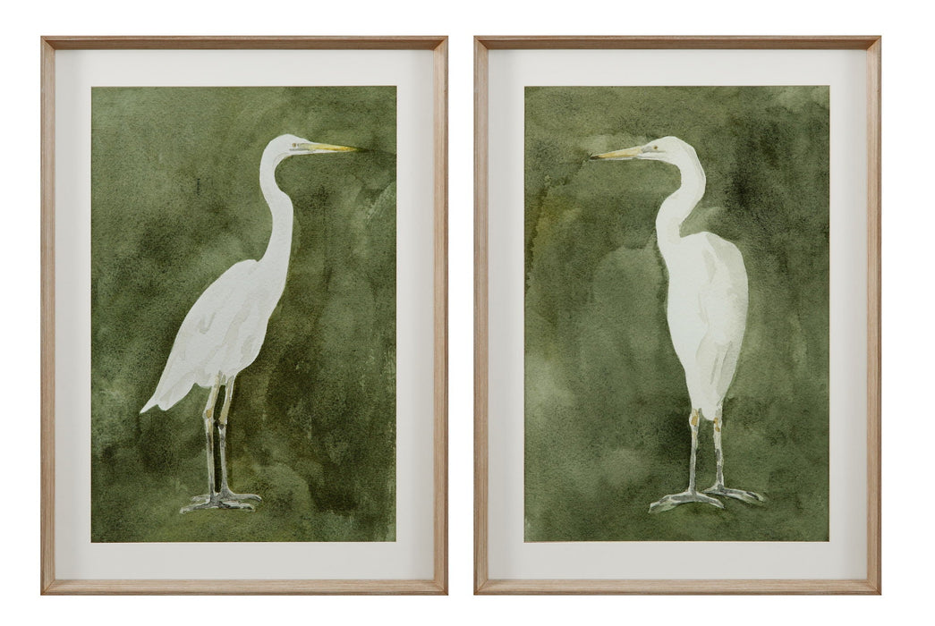 Emerald Heron Framed Print (Set of 2) - Green, White