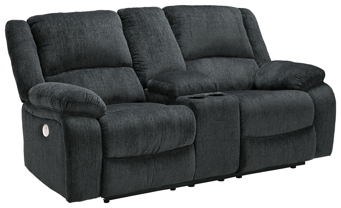 Draycoll - Dbl Reclining Power Loveseat W/Console - Fabric - Slate