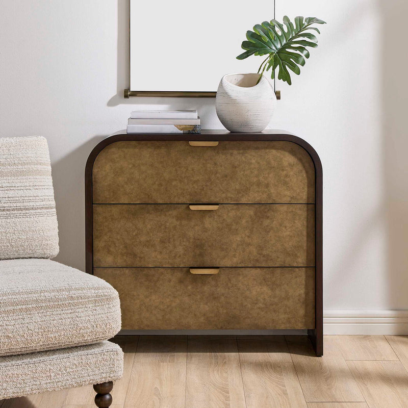 Byrams - 3 Drawer Oak Chest - Brown / Gold / Woodtone