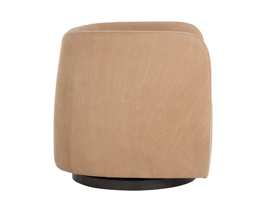 Emilie Swivel Lounge Chair - Nubuck Tan Leather