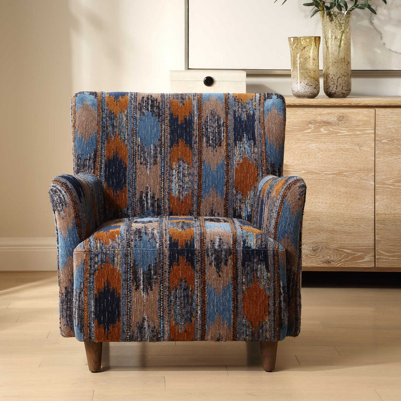 Lainey - Upholstered Ikat Armchair - Blue / Brown / Orange