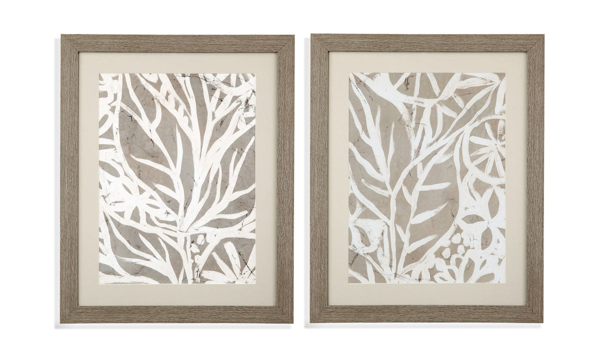 Mudcloth Foliage II Framed Print - Light Brown / Beige