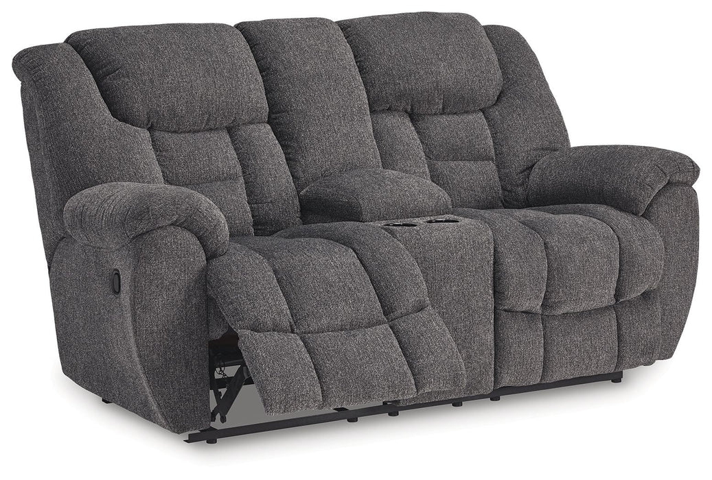 Foreside - Dbl Reclining Loveseat With Console - Fabric - Charcoal