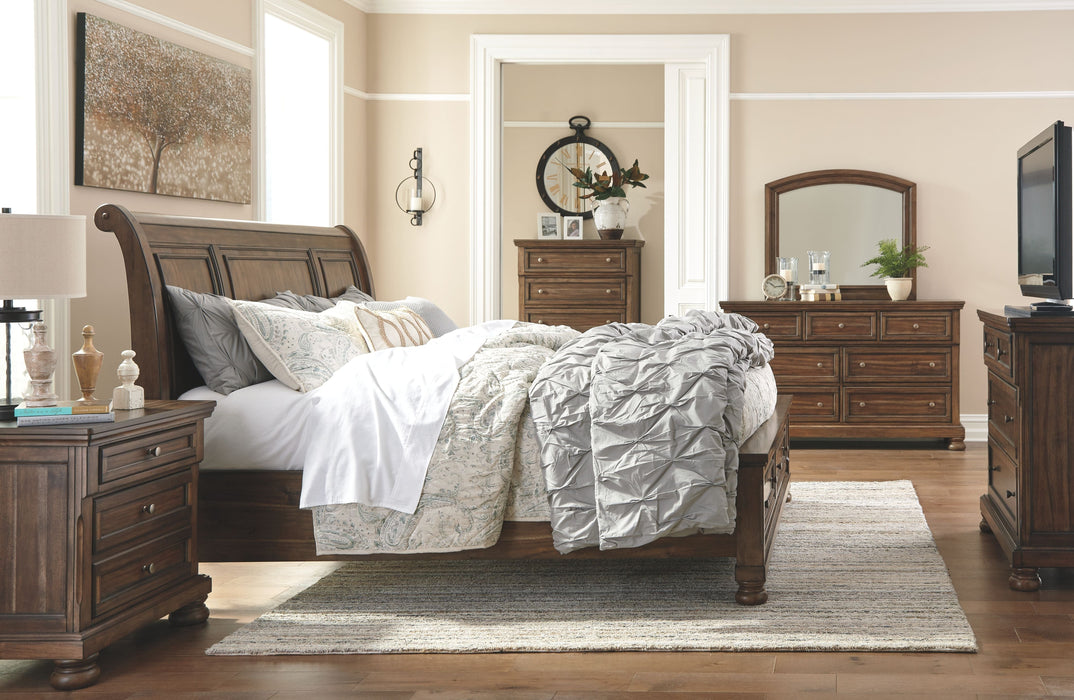 Flynnter Medium Brown Queen Storage Sleigh Bed