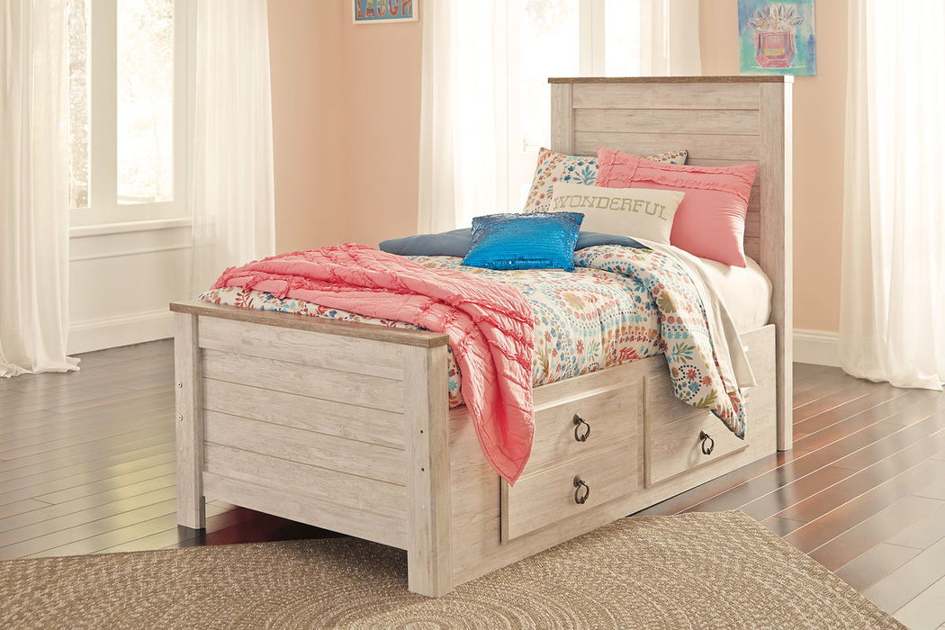 Willowton Whitewash Panel Bed With 2 Storage Drawers