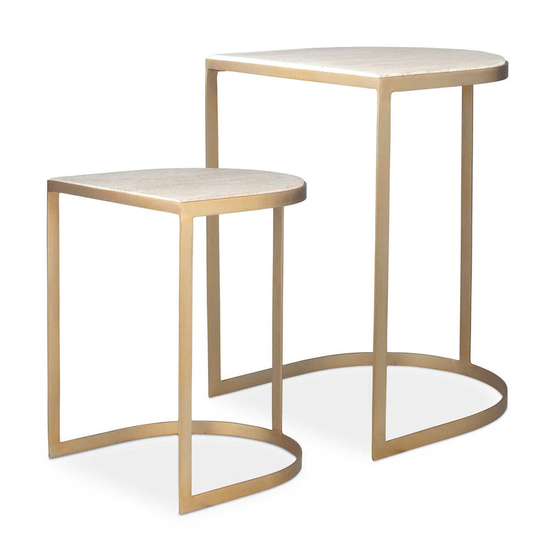 Lindon - Travertine Nesting Tables Set - Gold / White